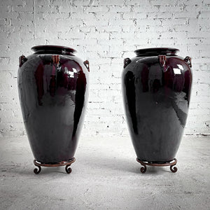 Set of 2 Large Asian Glazed Ceramic Vase