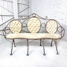 Load image into Gallery viewer, Antique Rope and Tassel Regency Gilt Iron Settee
