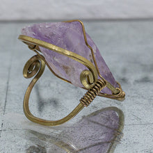 Load image into Gallery viewer, Vintage Brutalist Brass Brazil Amethyst Ring
