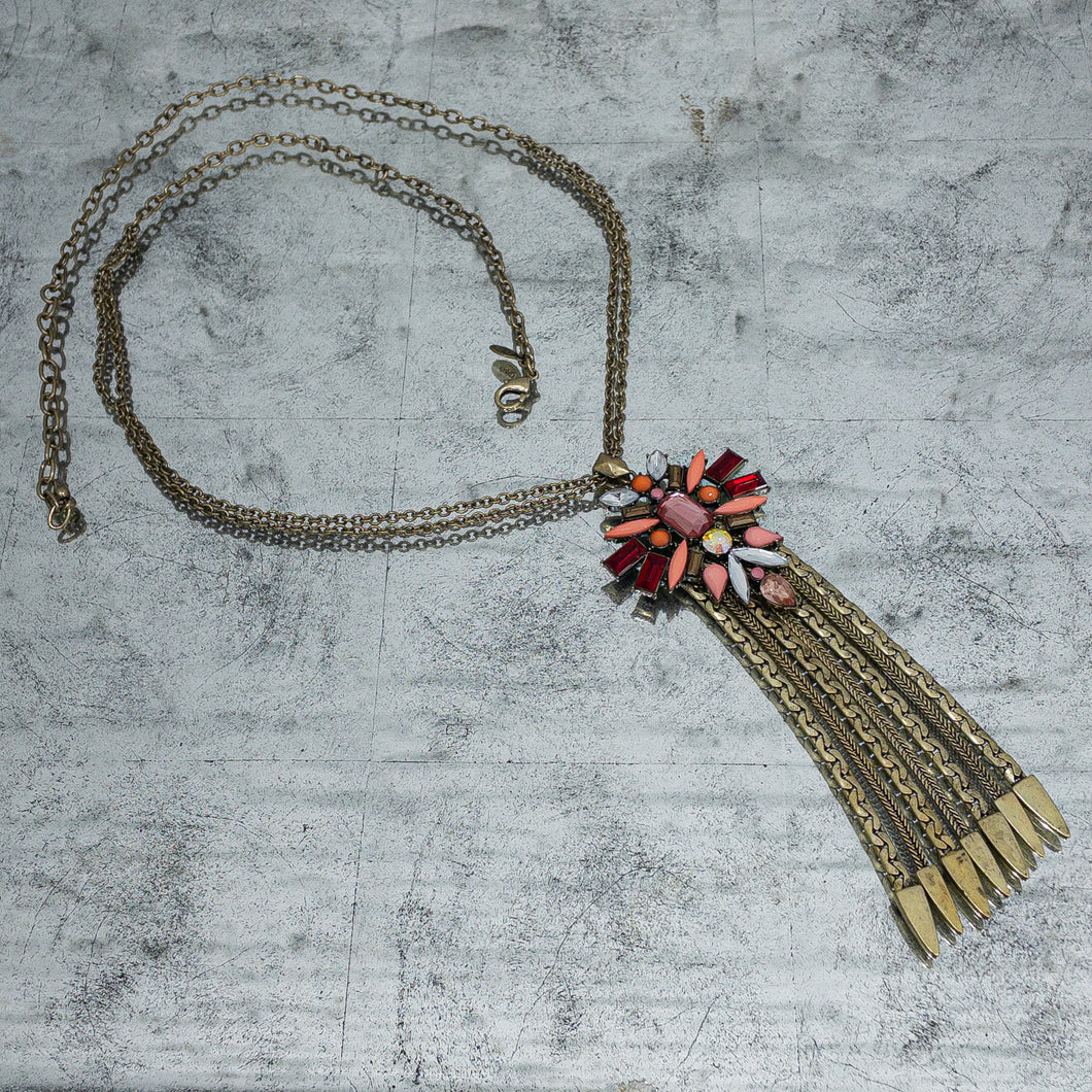 Vintage Betsey Johnson Metal Faux Gem Collar Necklace