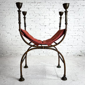 18th Century Curule Vatican Italian Leather & Iron Curule Chair