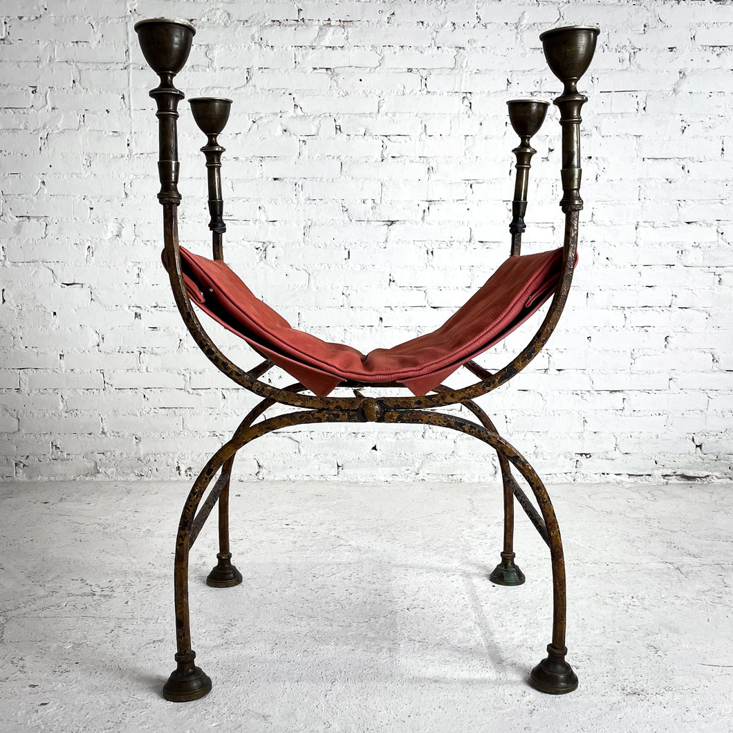 18th Century Curule Vatican Italian Leather & Iron Curule Chair