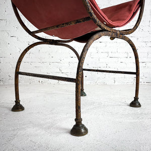 18th Century Curule Vatican Italian Leather & Iron Curule Chair