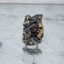 Load image into Gallery viewer, Vintage Brutalist Brass Carnelian Ring
