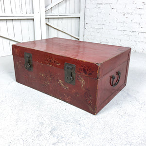 Antique Chinese Lacquered Leather Trunk