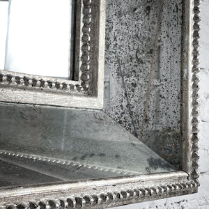 Square Beaded Silver Leaf Wood Wall Mirror