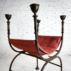 18th Century Curule Vatican Italian Leather & Iron Curule Chair