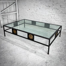 Load image into Gallery viewer, Rectangular Neoclassical Glass Top Iron Cocktail Table
