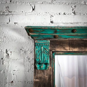 Transitional Carved Distressed Wood Mirror