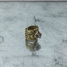 Load image into Gallery viewer, Vintage Brutalist Brass Amethyst Ring
