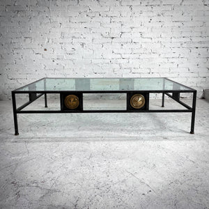 Rectangular Neoclassical Glass Top Iron Cocktail Table