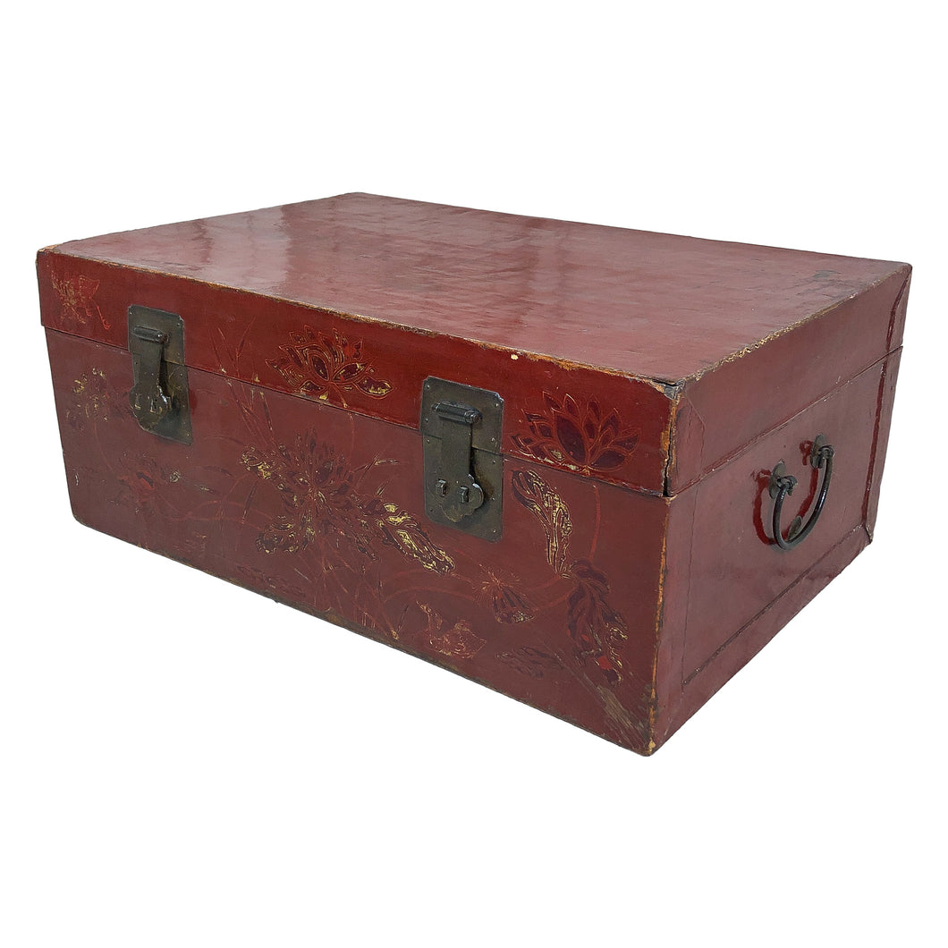 Antique Chinese Lacquered Leather Trunk