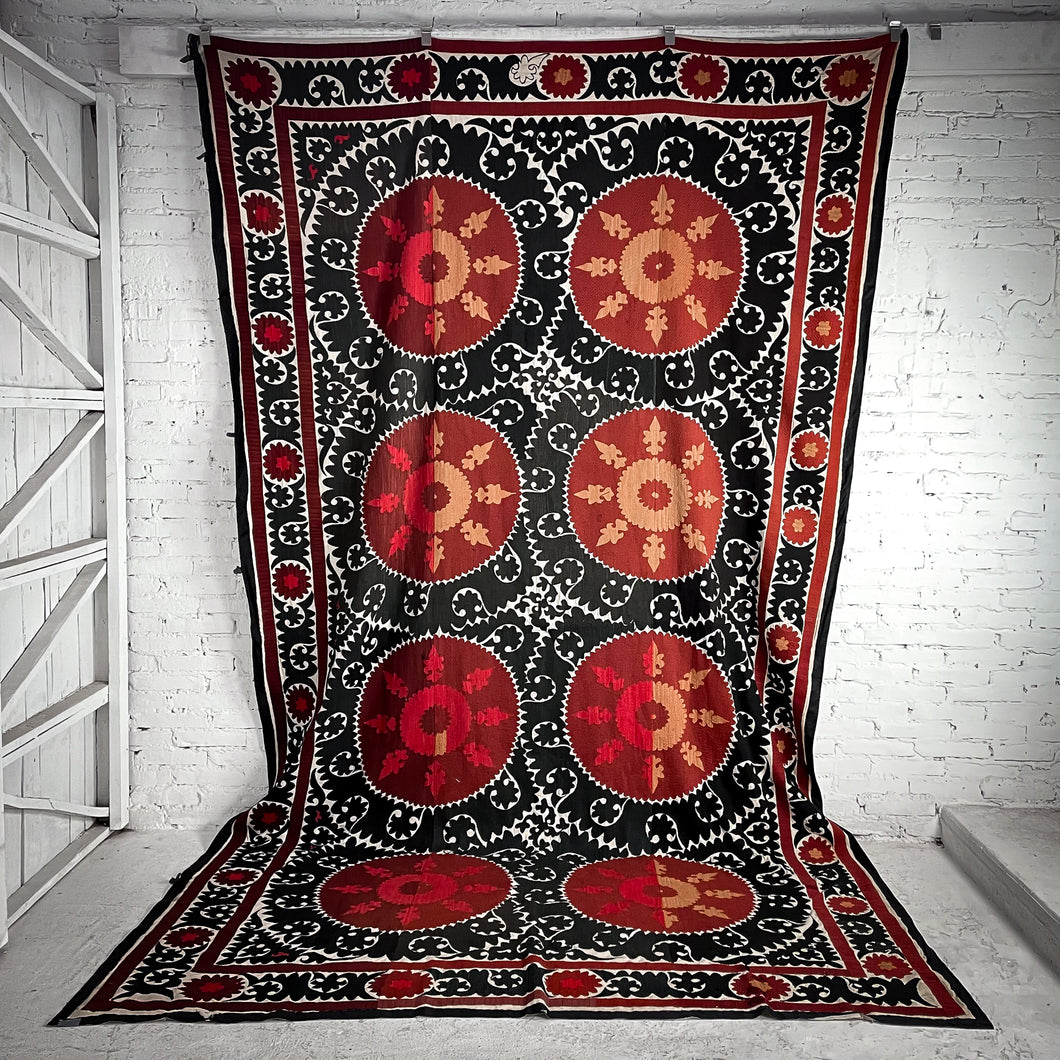 1960s Large Suzani Embroidered Tapestry Textile