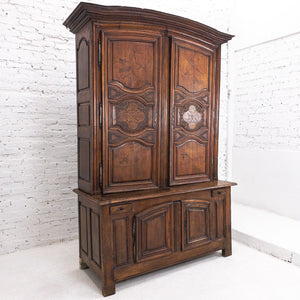 18th Century French Provincial Walnut Linen Press Cabinet