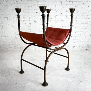 18th Century Curule Vatican Italian Leather & Iron Curule Chair
