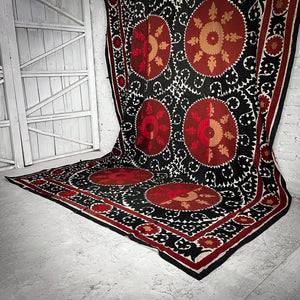 1960s Large Suzani Embroidered Tapestry Textile