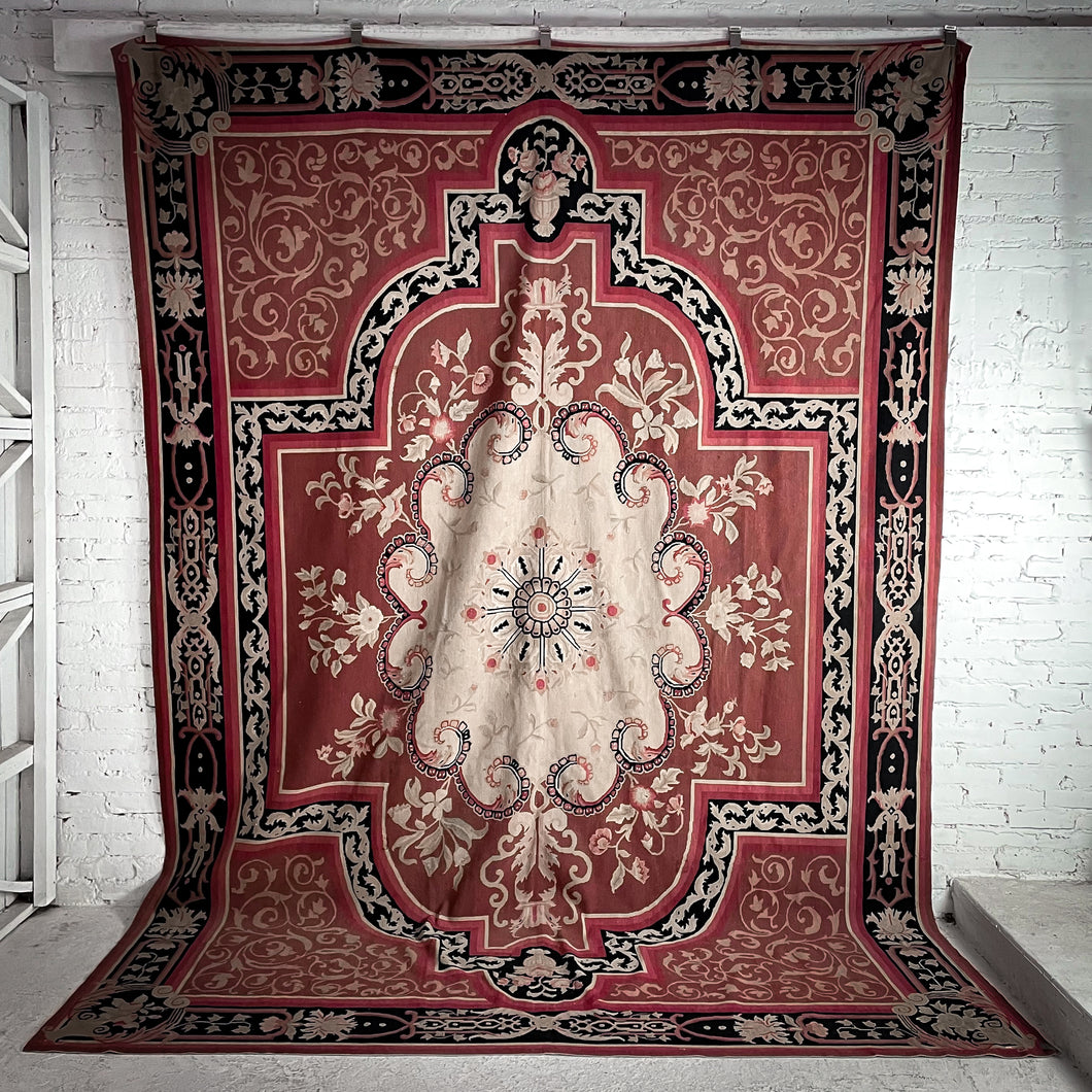 Large Aubusson Wool European Flatweave Rug