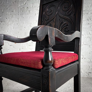 Single High Back Baroque Style Carved Oak Accent Chair