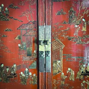 Chinese Red Lacquer Wood Media Cabinet